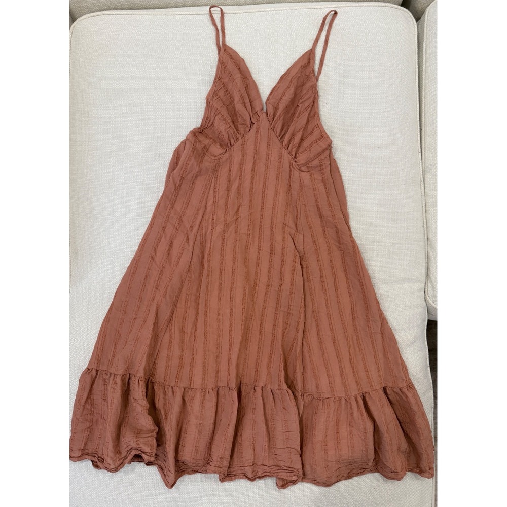 Storia Mini Dress Womens Small Terracotta Ruffle V-Neck Sun Dress Excellent